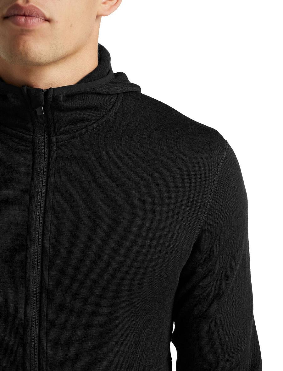 Icebreaker RealFleece® Merino Elemental Long Sleeve Zip Hood Miesten Takki Mustat | FI 1241VRWD